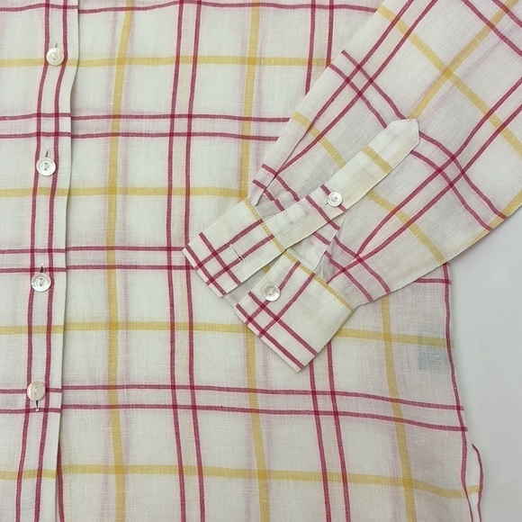 Talbots Irish Linen Windowpane Button Up Shirt Size 10 Long Sleeve Pink … - Picture 3 of 12